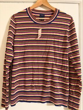 NWT Gap Crewneck 100% MERINO WOOL Sweater Stripes Women M